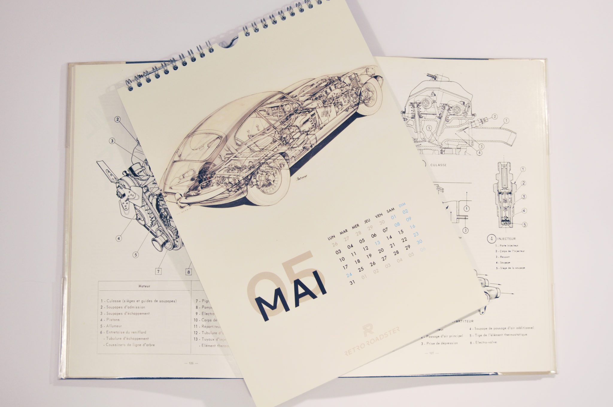 Detail of Jaguar E-Type anniversary calendar typography and photography