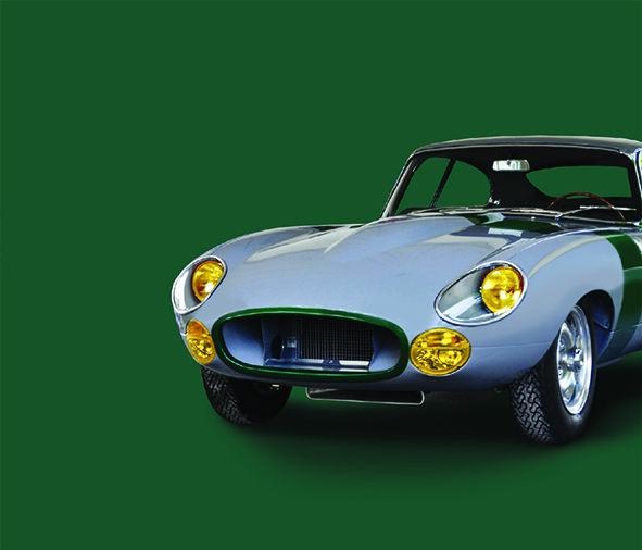 Jaguar E-Type calendar spread combining technical details and heritage imagery